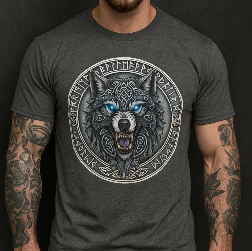 Norse Wolf Rune Shirt • Viking Nordic Tee • Tribal Wolf Graphic - Picture 8 of 12